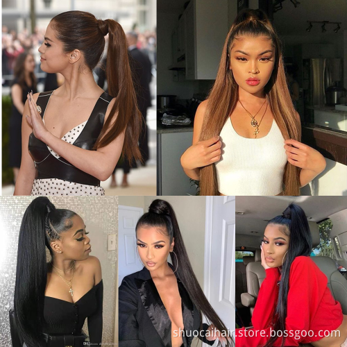 SC Hot Sale Straight Clip In Hair Ponytail False Hair 22" Ponytail Hairpiece With Hairpins Synthetic Ponytail Hair Extensions